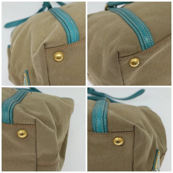 PRADA Hand Bag Canvas 2way Beige Gold Auth 138843 - Picture 14 of 16